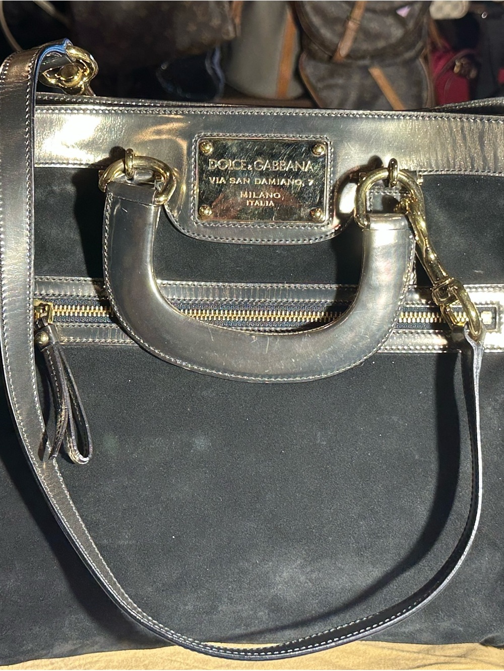 Dolce & Gabbana Silver and Black Satchel with Gold Hardware